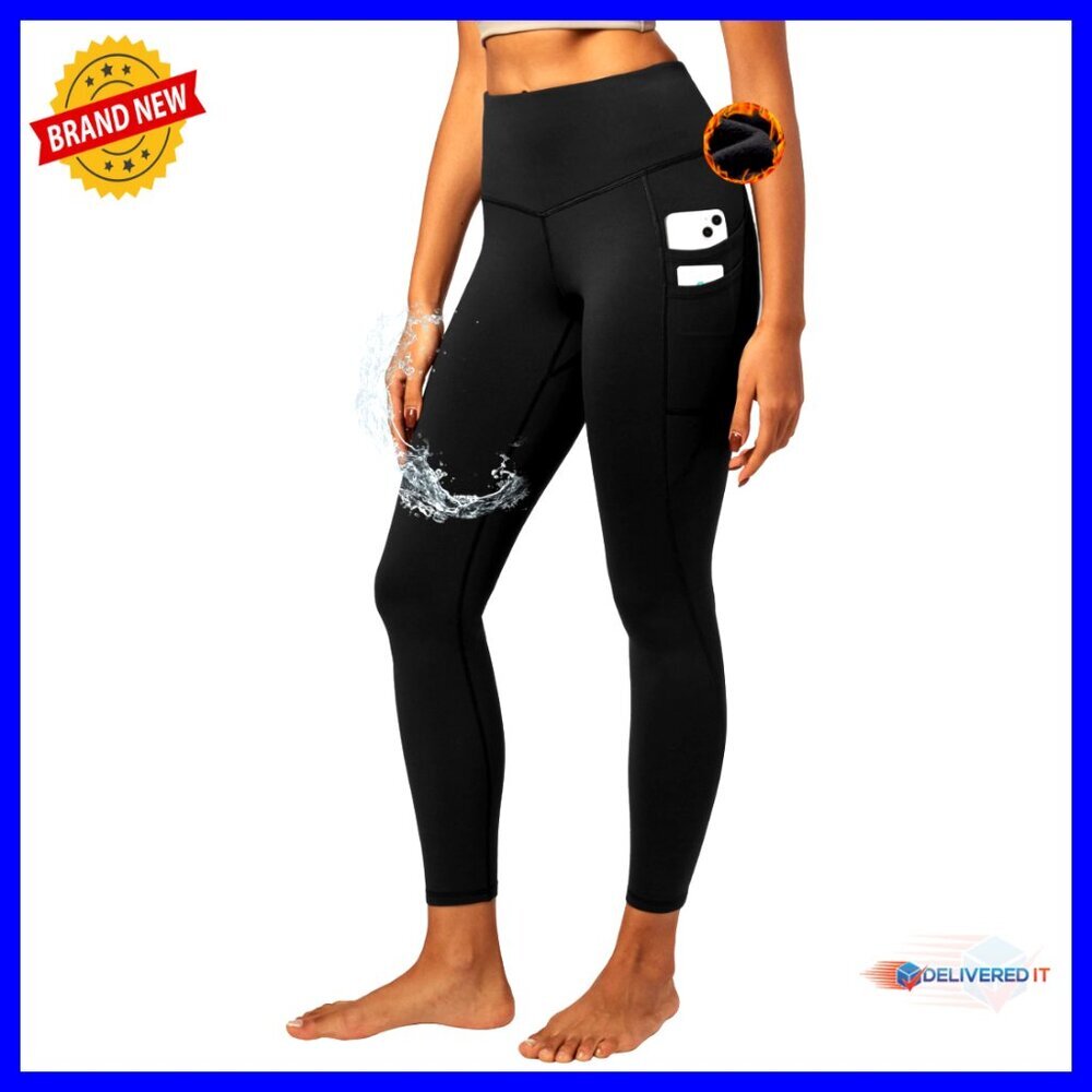 Fleece Lined Leggings with Pockets for Winter Hiking Yoga Thermal Pants